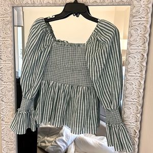 Cinq a Sept green and white striped blouse - small